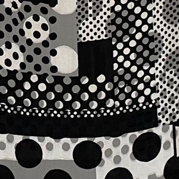 Monsoon Silk Blend Sleeveless Blouse Black & White Patchwork, Tie Neck, Size 6 - Picture 3 of 12